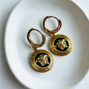 Upcycled Versace Gold and Green Medallion Earrings